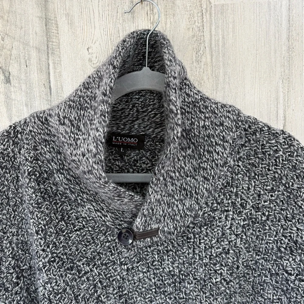 L’UOMO Men’s 1 Button Shawl Neck Sweater Size Large In Black/Gray/White